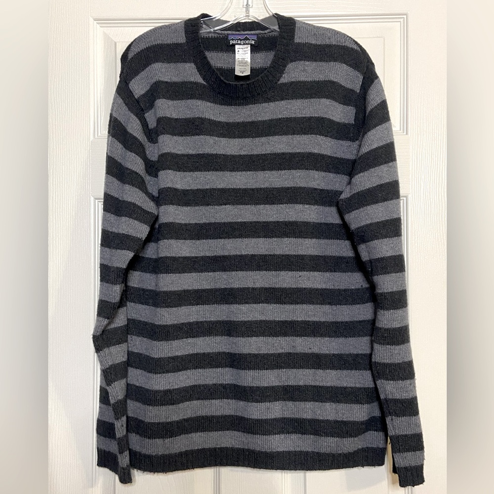 Patagonia Mens Lambswool Knit Striped Crewneck Pullover Sweater Size Medium